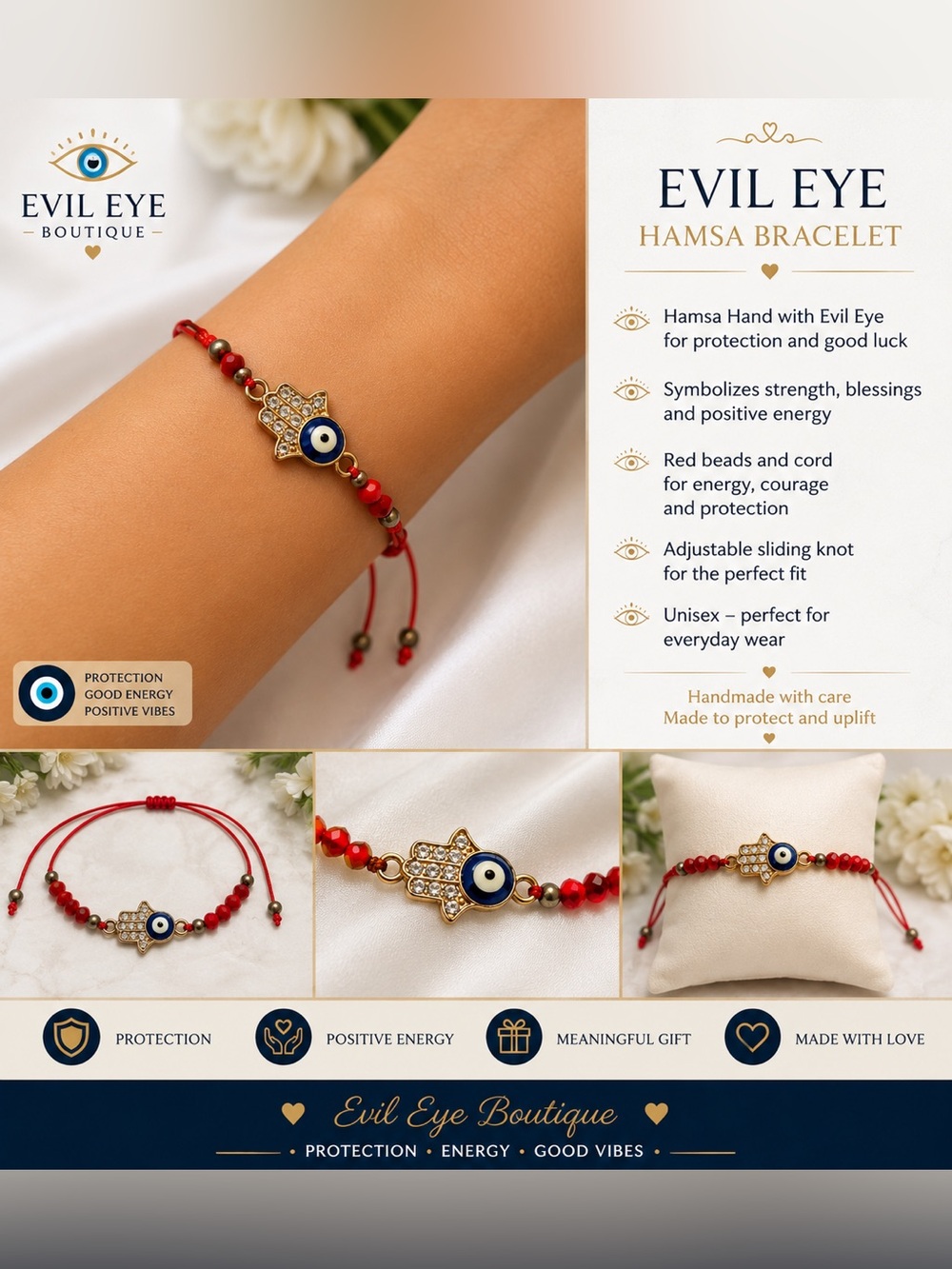 🧿🪬Red Hamsa Bracelet with Blue Eye🧿🪬
